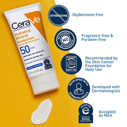 CeraVe 100% Mineral Sunscreen SPF 50 With Oil Free