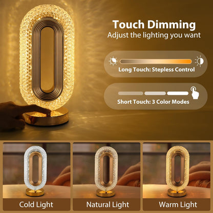 Rechargeable Luxury Oval Shaped Crystal Table Lamp With 3 Colors Touch Control Best Quality Table Lamp