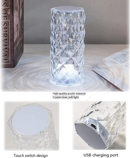 16 Colors Diamond Rose Crystal Touch Lamp Bedside Acrylic Usb Rechargeable Table Lamp With Remote