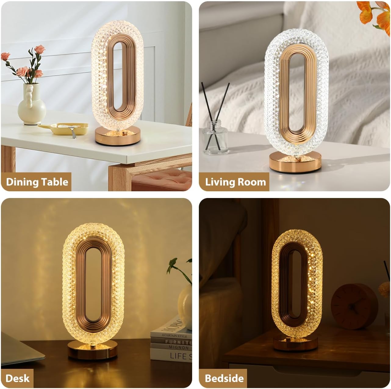 Rechargeable Luxury Oval Shaped Crystal Table Lamp With 3 Colors Touch Control Best Quality Table Lamp