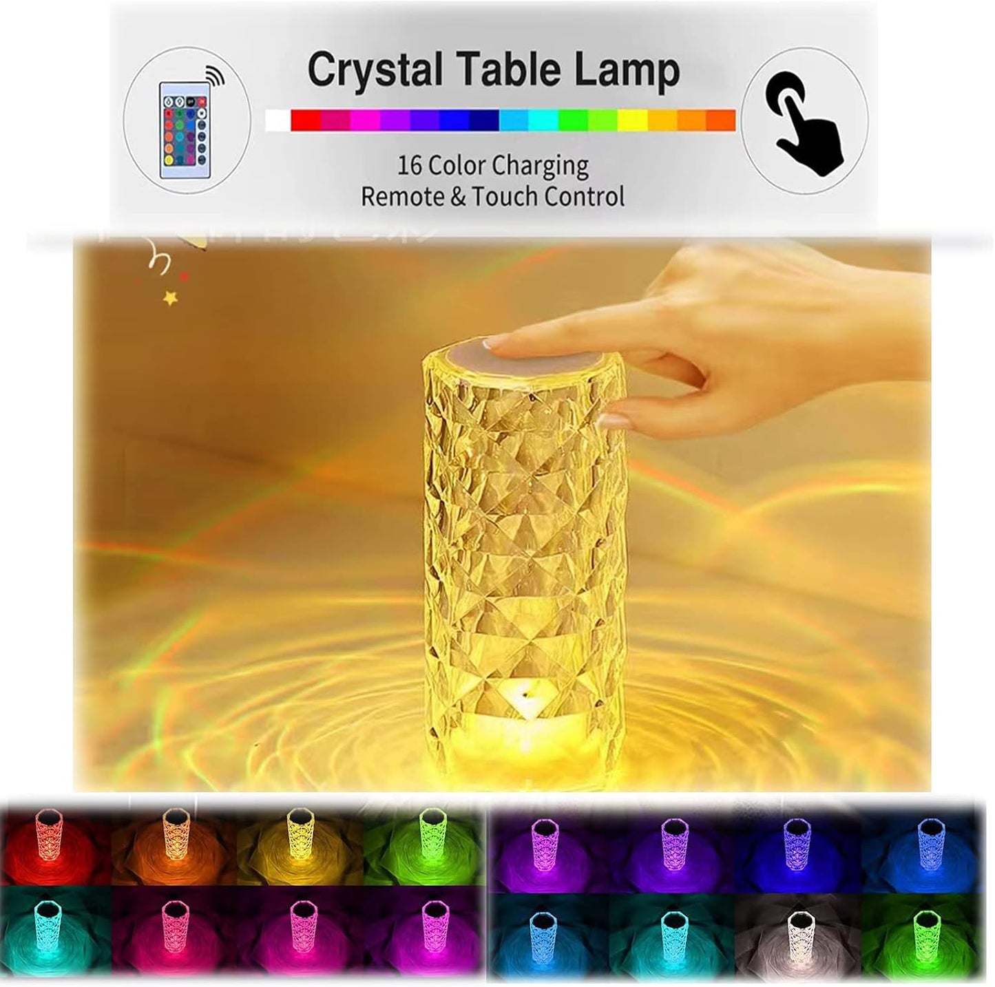 16 Colors Diamond Rose Crystal Touch Lamp Bedside Acrylic Usb Rechargeable Table Lamp With Remote