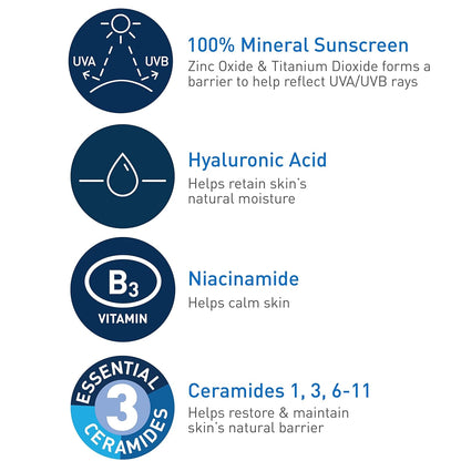 CeraVe 100% Mineral Sunscreen SPF 50 With Oil Free