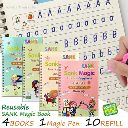 Pack Of 4 Sank Magic Book 1 Pen Practice Tracing Handwriting First Pre-school Baby Learning Books