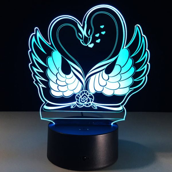 Swan Love Heart Illusion Lamp,romantic Glow, Beautiful Lighting Piece Approximately 8 X 6 Inches