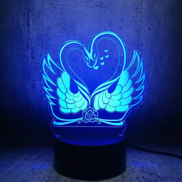 Swan Love Heart Illusion Lamp,romantic Glow, Beautiful Lighting Piece Approximately 8 X 6 Inches