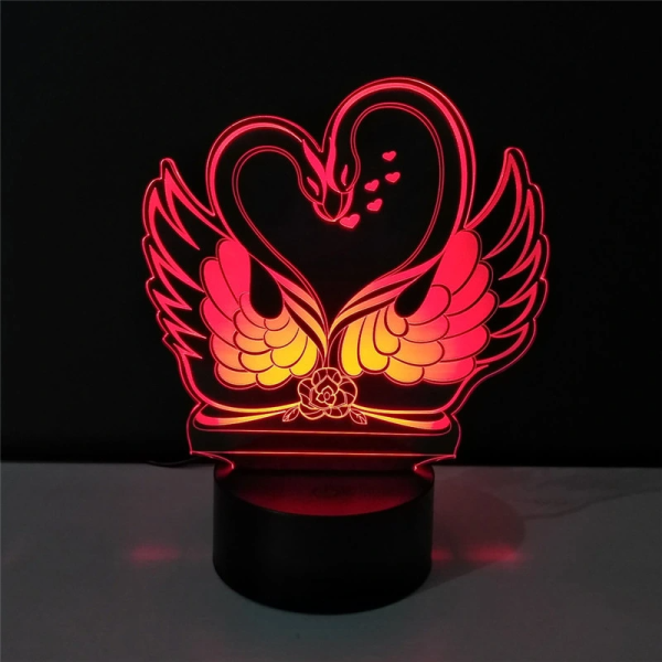 Swan Love Heart Illusion Lamp,romantic Glow, Beautiful Lighting Piece Approximately 8 X 6 Inches