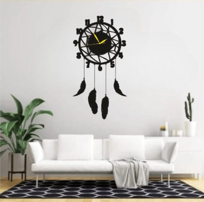 Wall Hanging Wall Clock, Wooden Feather Wall Hanging Home Decoration Dream Catcher