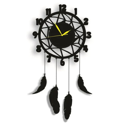 Wall Hanging Wall Clock, Wooden Feather Wall Hanging Home Decoration Dream Catcher